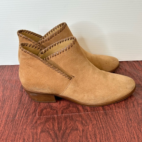 Jack Rogers Sadie Brown Leather Ankle Heel Booties Women's 8 Stitched  Edges - Picture 3 of 8